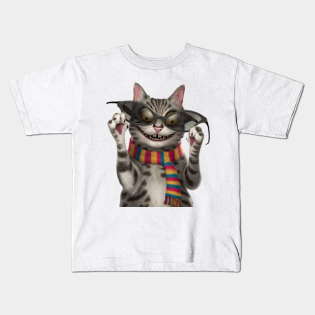 Funny Cat Kids T-Shirt by madara art1